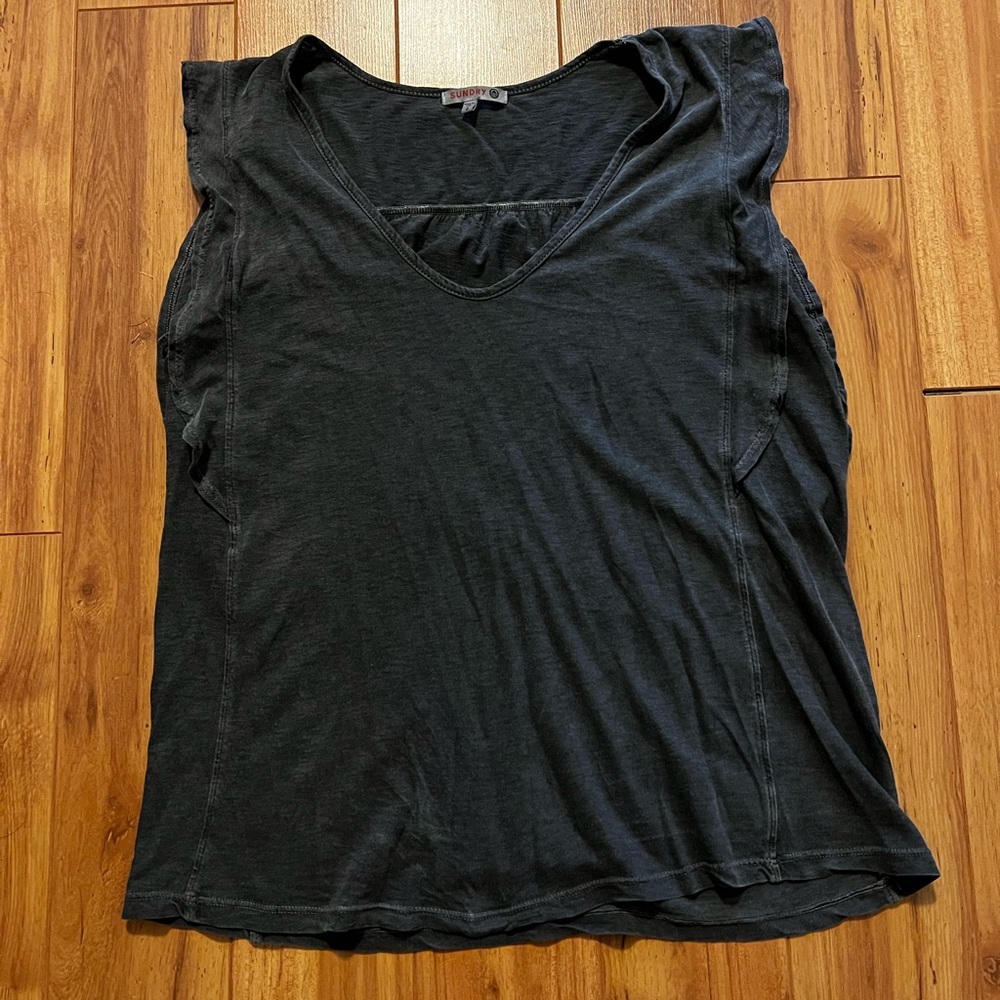 Sundry Dark Gray Ruffle Tee